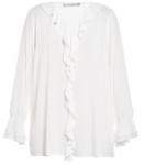 White / Black Color Fashion Ladies Blouse With Flounce In Front Placket And