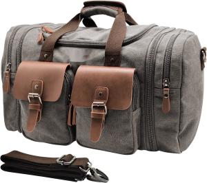 Wholesale Canvas Genuine Leather Carry On Travel Bag Large Capacity 50L Expandable from china suppliers