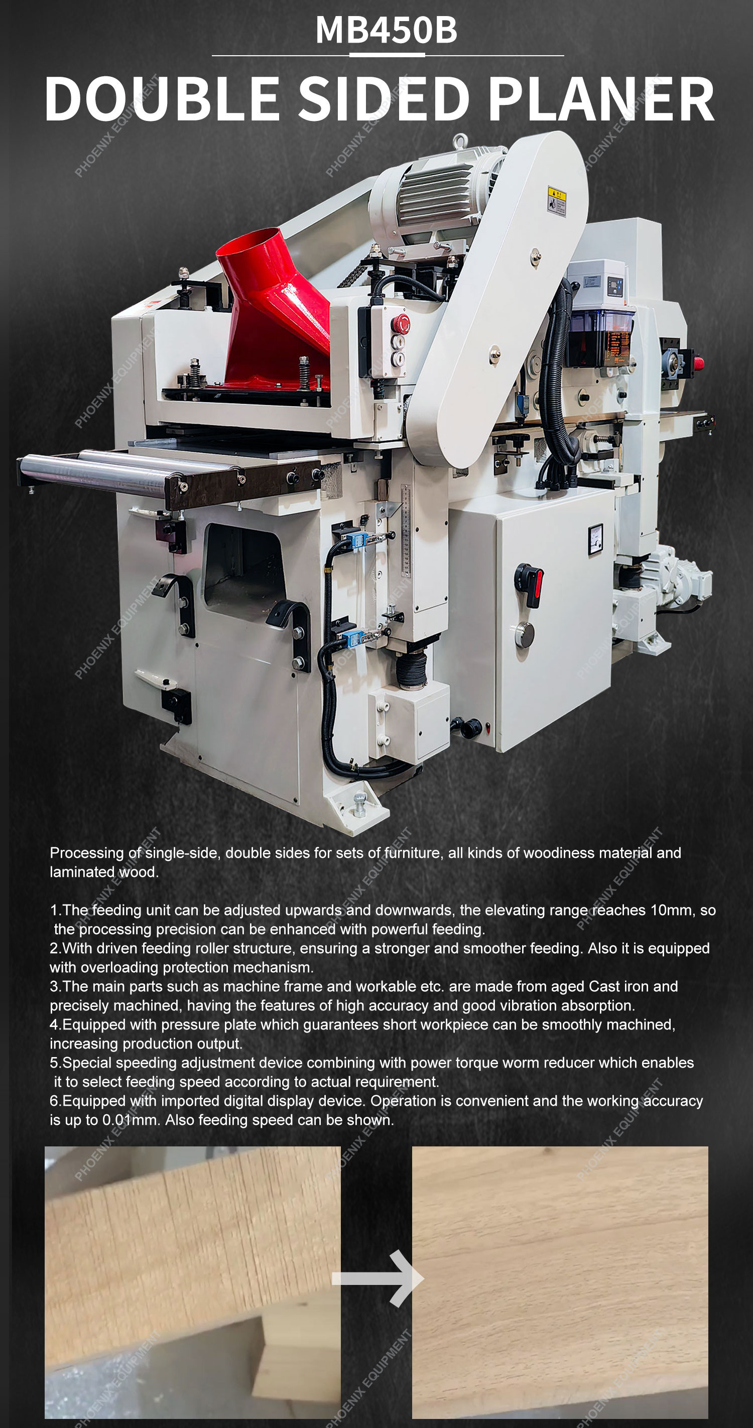 Double Side Planer Moulder MB450B for Solid Wood and MDF Weight KG 2300 KG Heavy Duty