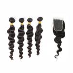 Natural Color Black Indian Virgin Remy Hair Extensions 4 Bundles Loose Wave
