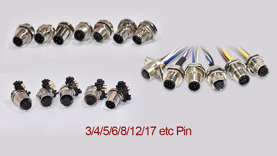 Screw Panel Mounting Metal Plastic M12 4 5 Contacts Waterproof Sensor M12 Receptacles Connectors