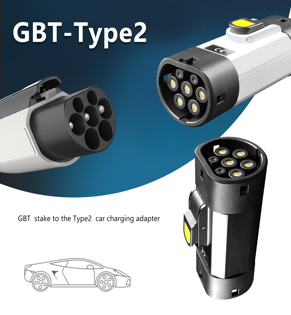 IP55 22KW Max EV Charger Adaptor GBT to Type2 AC Inlet Adapter for Electric Vehicles Charging Connector Outlet Plug 380V 32A