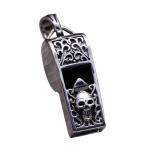 Women Men Necklace Sterling Silver Skeleton Whistle Charm Pendant Wheat Chain