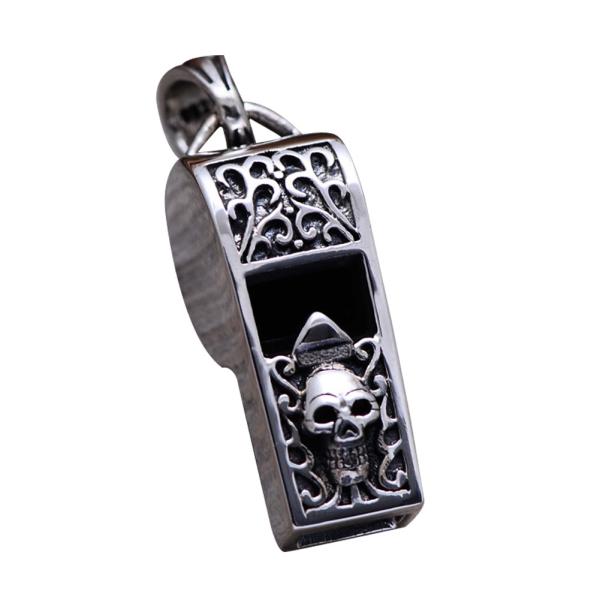 Women Men Necklace Sterling Silver Skeleton Whistle Charm Pendant Wheat Chain