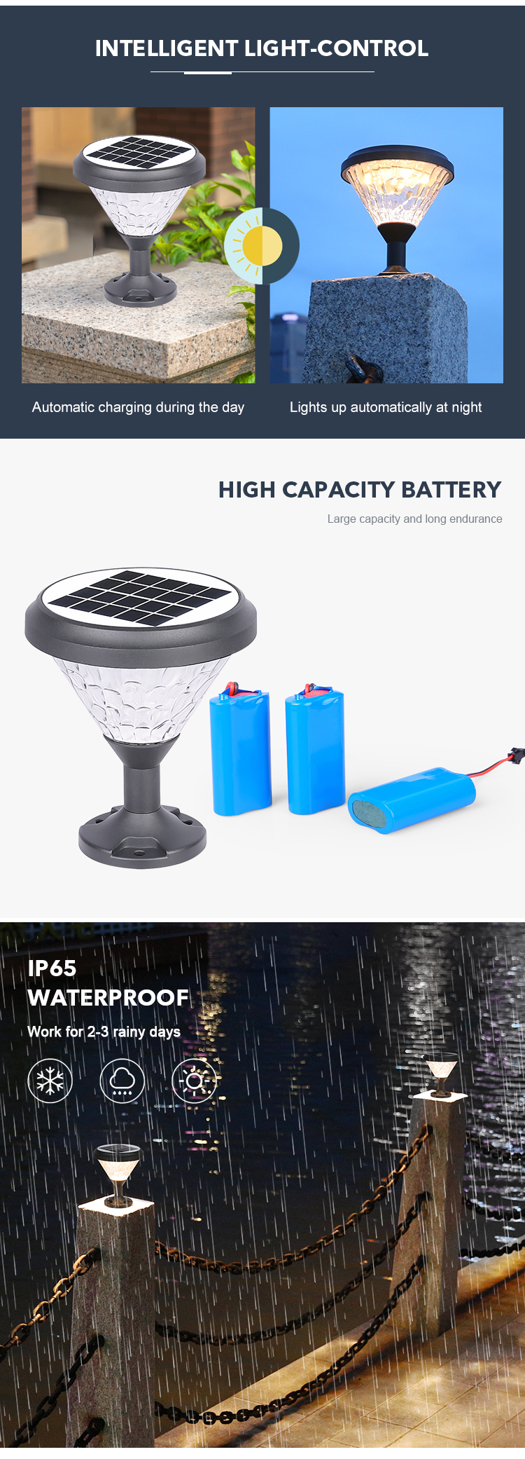 Dusk To Dawn Solar Pillar Light Rainproof Anti Pressure For Outdoor