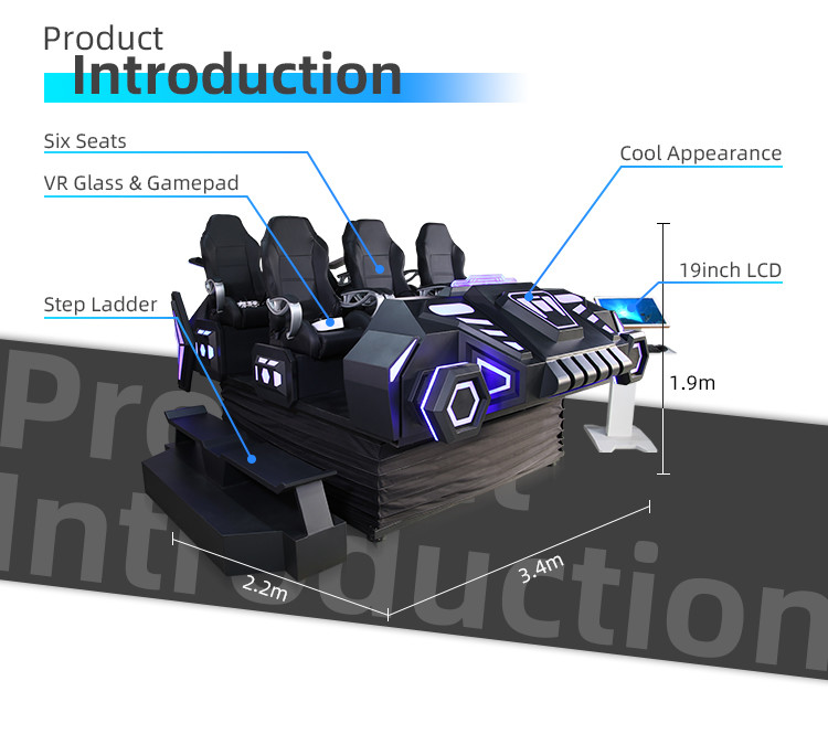 Multiplayer Game VR Simulator Warrior Car 9D Motion 220V With 6 Seats