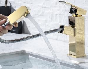 Wholesale Brass 360°rotate Golden Pull Out Hotel Basin Faucet Tap from china suppliers