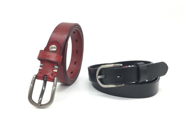 Fashion Womens Genuine Leather Belt With Colored Hand Stitches And Carved Buckle