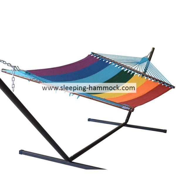 Patio Rainbow Caribbean Style Hammock , Soft Spun Polyester Caribbean Rope Hammock