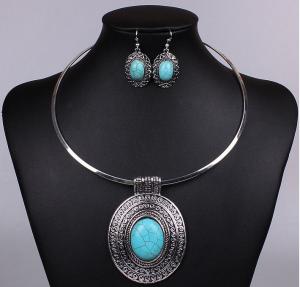 China Nepal Ethnic fixed collar turquoise necklace earrings / jewelry sets on sale