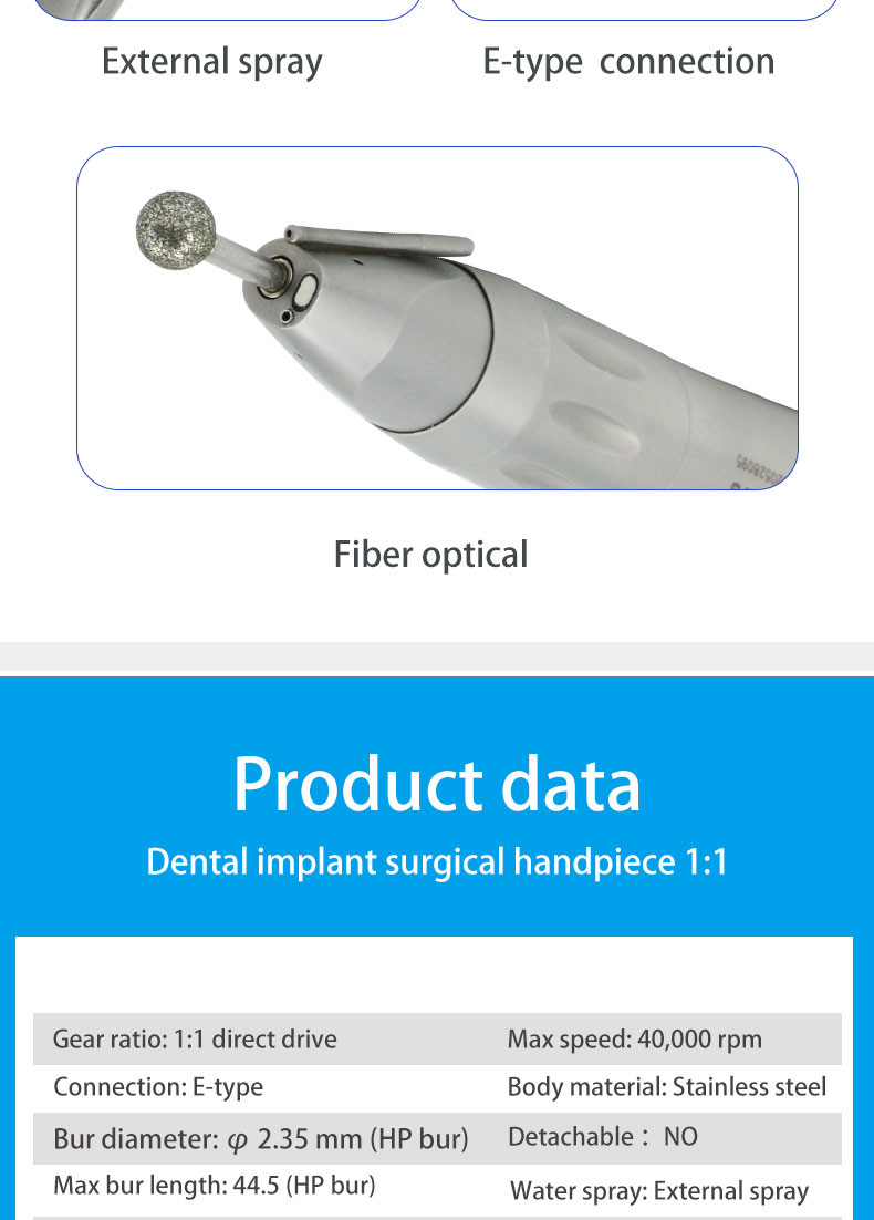 Durable Straight Nose Cone Handpiece , Stainless Steel Dental Handpiece Fiber Optic