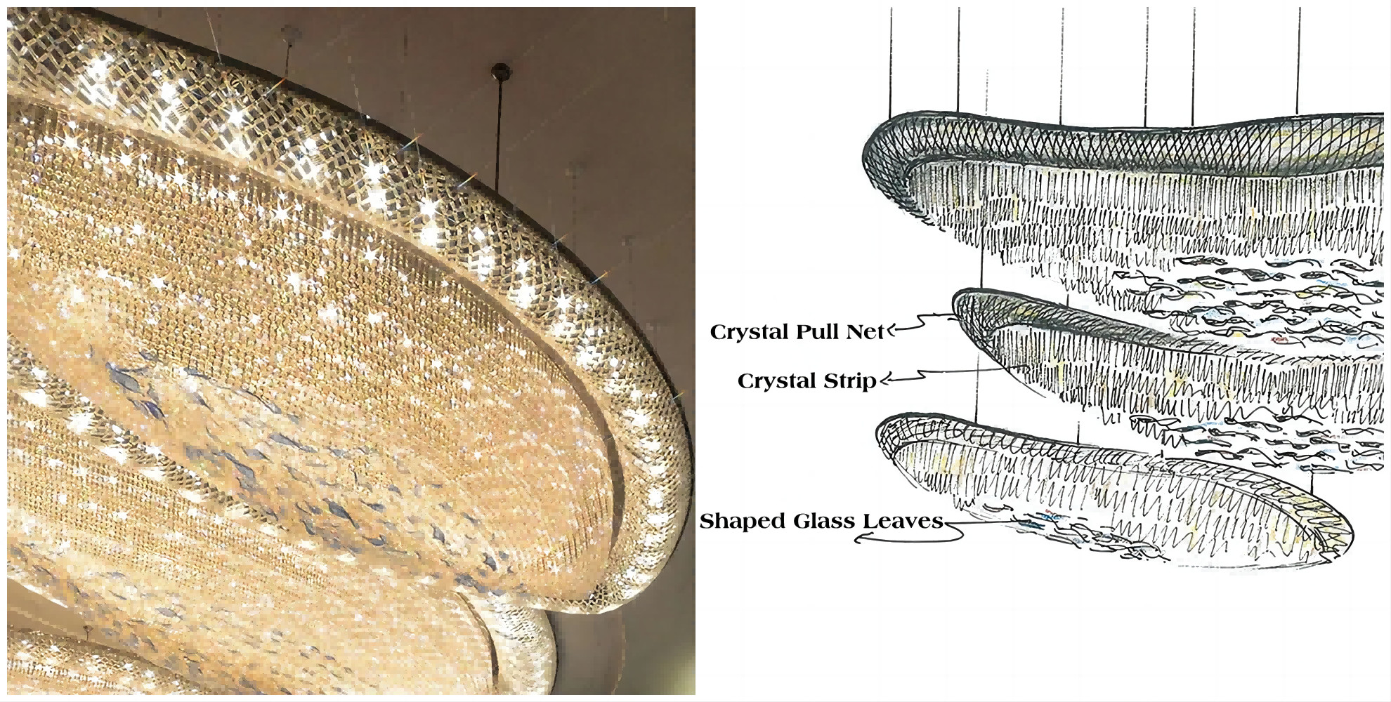 Customized Large Foyer Chandelier K9 Crystals Pendant Lighting Fixture Boat Style