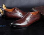 Fashion Men Formal Dress Shoes , Brogue Hidden High Heel Leather Footwear For