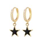 Colorful Enamel Star Hoop Earrings Real 925 Sterling Silver Earrings Rhodium