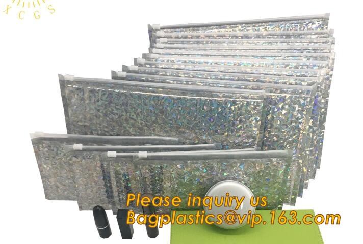 Holographic Zipper Slider Zip Lock Bubble Bag,Cosmetic Zipper Bag/Rose Gold Slider Bubble Bag with Logo,Slider Bubble Zi
