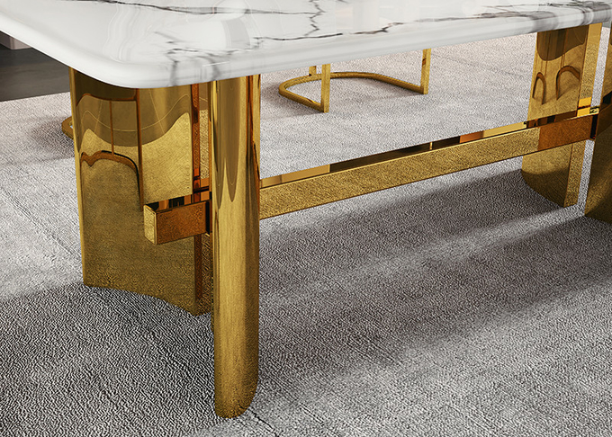 Light Luxury Stainless Steel Marble Dining Table Set Non-Folding