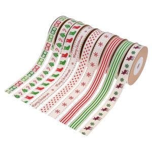 Wholesale 15mm*3y Christmas Gift Ribbon Printed White Cotton Ribbon For Presents from china suppliers
