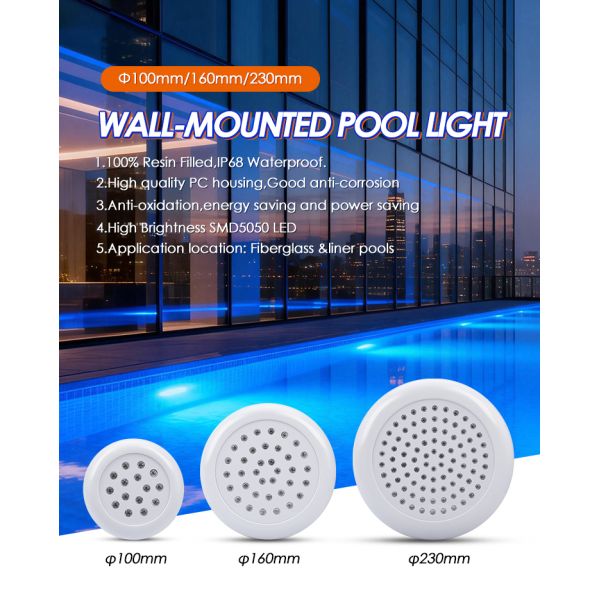 Swimming LED Pools Light OEM Design 18W 25W 30W Diamter 160MM 230MM DC12V Voltage ABS Material