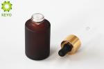 Round Amber Color Glass Foundation Bottle 30ml With Golden Plastic Dropper
