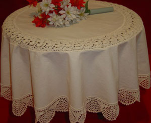 Rectangular coffee table linen table cloth table, Corcheted Lace Table linen, Tablecloth