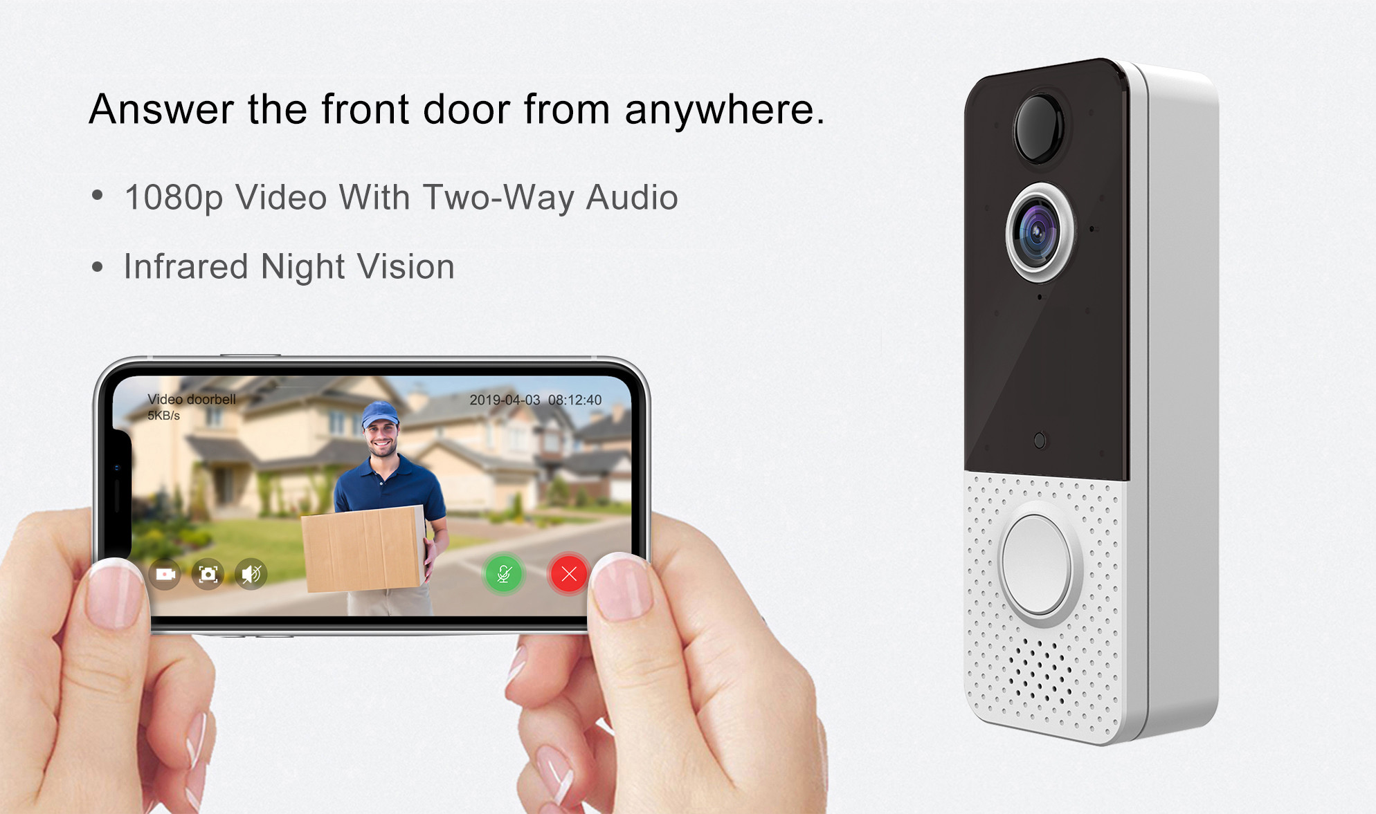 GC2053 CMOS RF 433MHZ Motion Detection Camera Ingenic T31ZL WIFI Doorbell