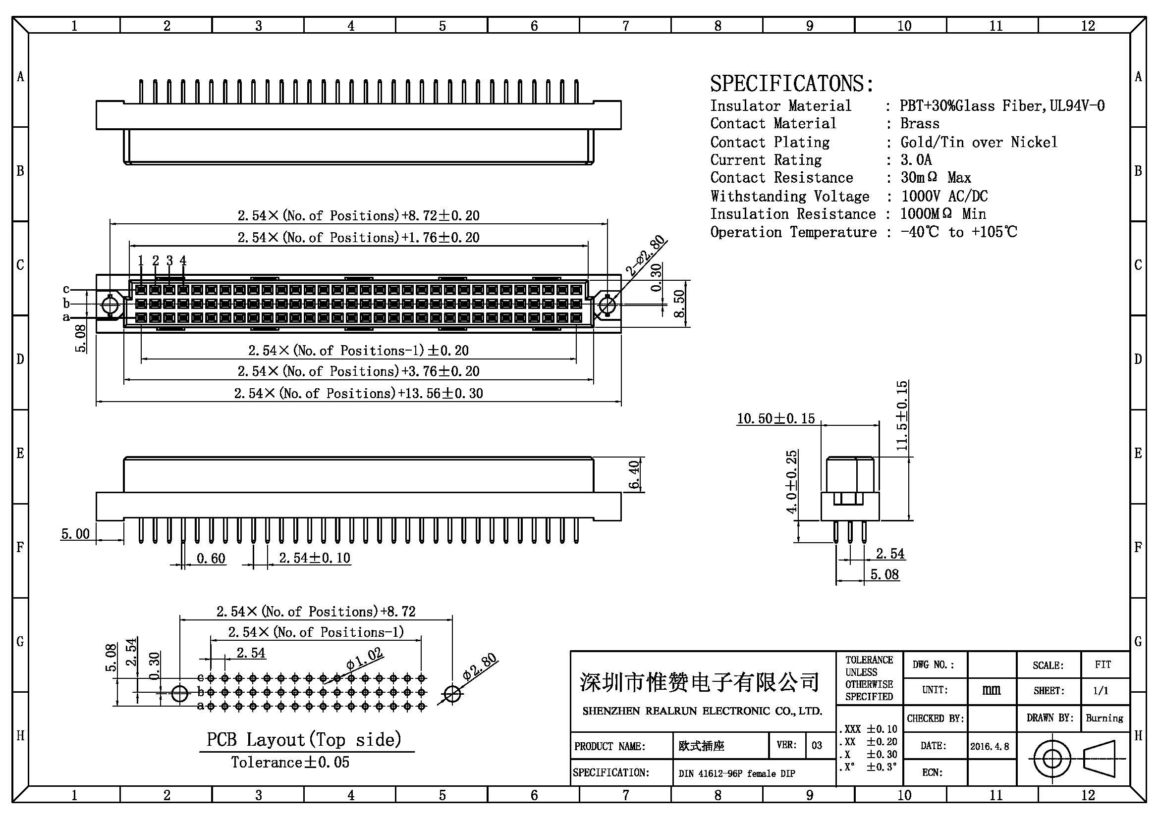 Female Straight 2x5 Pin Header DIN 41612 180 Degre Double Row For PCB Board