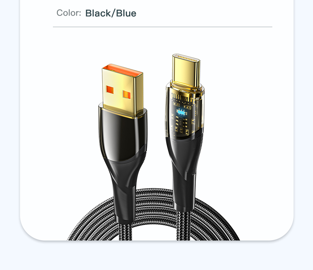 PVC Phone USB A To C Cable Transparent 100W 7A 480Mbps