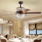 Bedroom AC110V 4100K Flush Mount Crystal Chandelier Ceiling Fan Remote Control