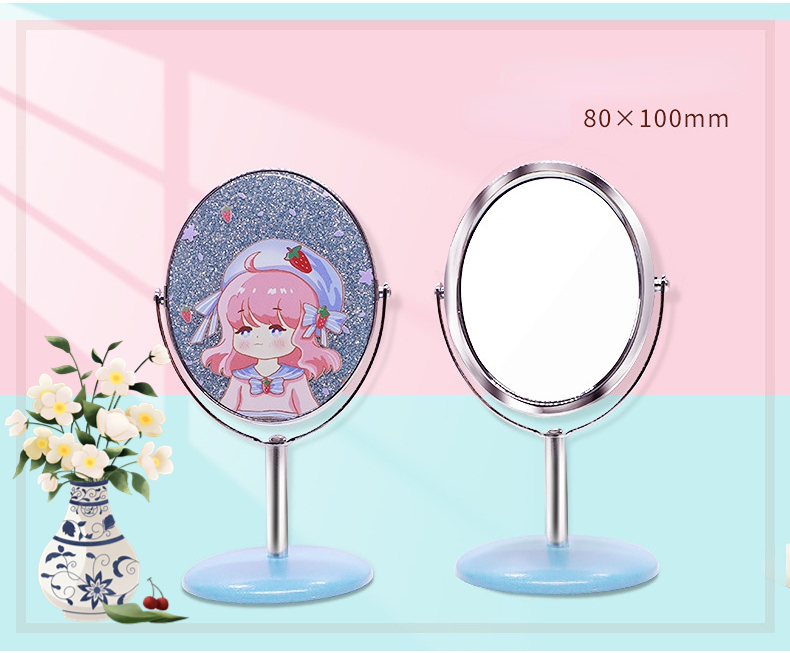Custom packing Cute Small Table Top Travel Cosmetic Standing Espejo Makeup Desk Mirror