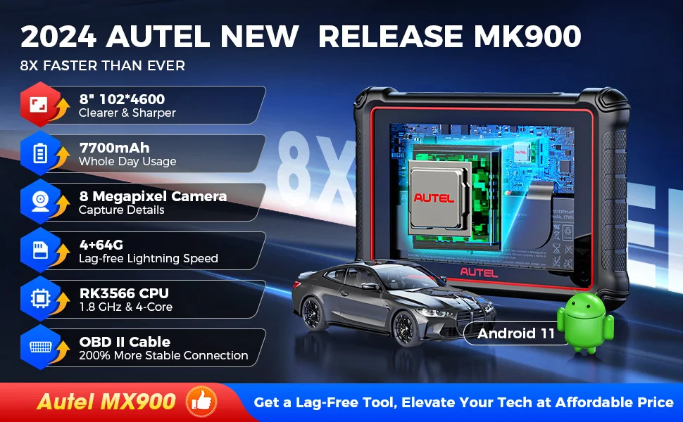 Autel MaxiCOM MK900 Diagnostic Tools CAN FD DoIP 8 Inch Bidirectional OBD2 Scanner 2024 Auto Diagnosis Upgrade of MK808B