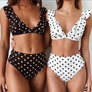 Wholesale 2018 Sexy High Waist Bikini Women Swimwear Push Up Swimsuit Ruffle with spot flounced on shoulder from china suppliers