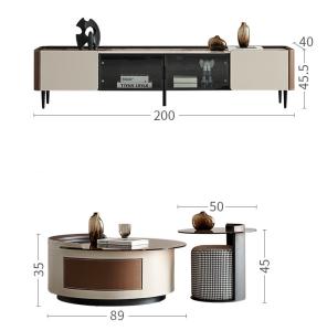 Wholesale Light Luxury Living Room TV Set Khaki black TV Cabinet Coffee Table Set 2000X455 from china suppliers