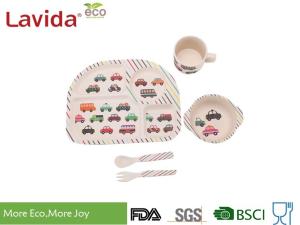 Wholesale Colorful Cartoon Cars Style Bamboo Childrens Dinner Set , Reusable Baby Bamboo Dinner Set from china suppliers