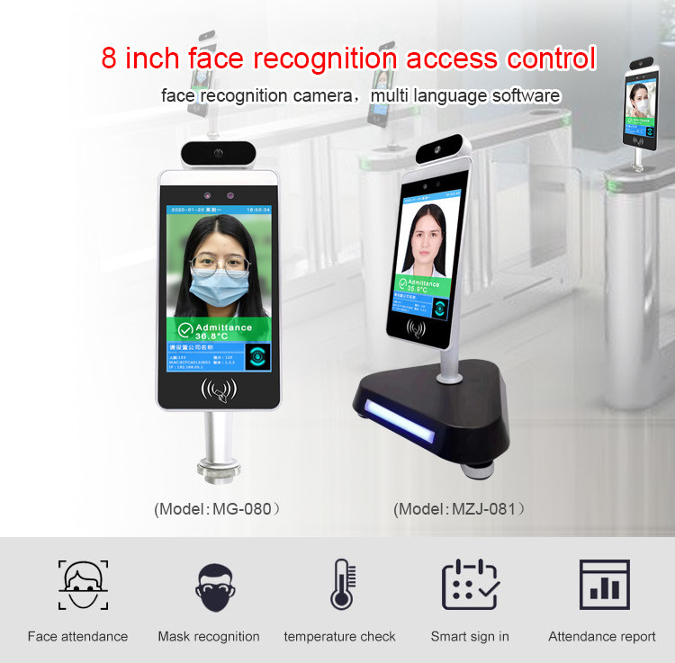 8'' Facial Recognition Infrared Thermometer for Door Access System