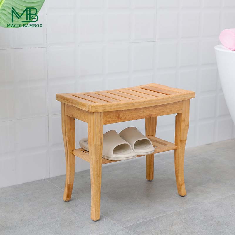 Bamboo Shower Bench Chair with Storage Shelf