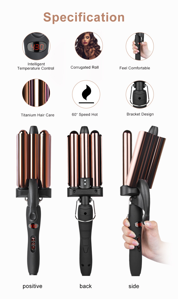 ROHS Three Barrel Hair Waver , 110-220V Professional Hair Styler