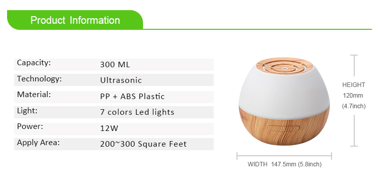 Portable Ultrasonic 300ml Wood Aromatherapy Diffuser Humidifier