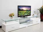Triangle Custom TV Cabinet 6mm Tempered Glass TV Stand With 2 Glass Shelves
