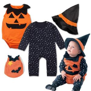 Wholesale Unisex Cute Newborn Baby Clothes Halloween Playsuit 3 Sets Pumpkin Rompers from china suppliers