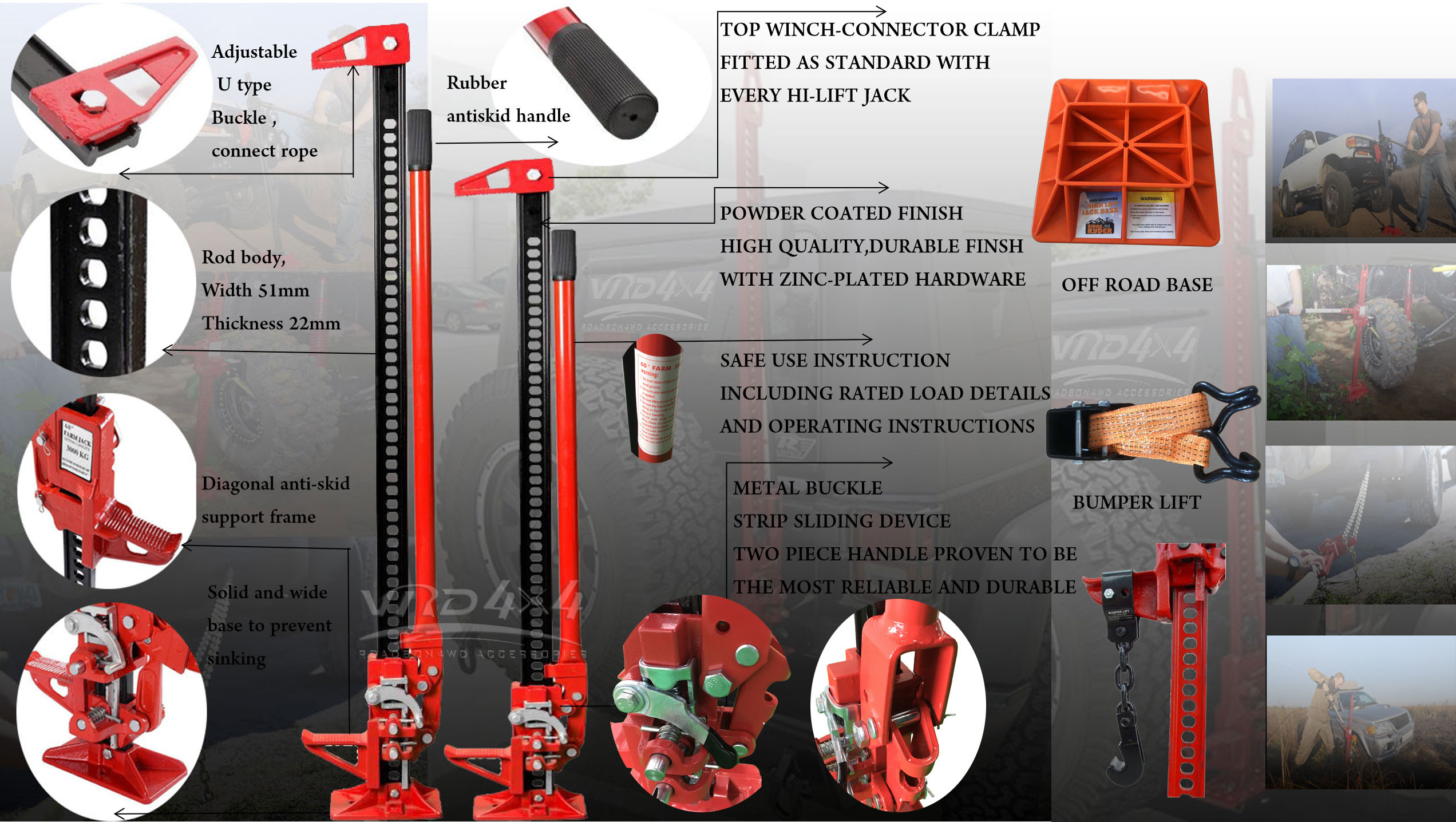 48" 60" CE Approved Muti-functional Off Road Hi-Lift Jack 7700Lb Truck 4X4 Bumper Tractor Farm Jack