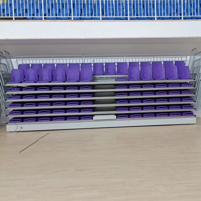 Steel Frame Retractable Bleacher Seating with Floor Mounted Seat