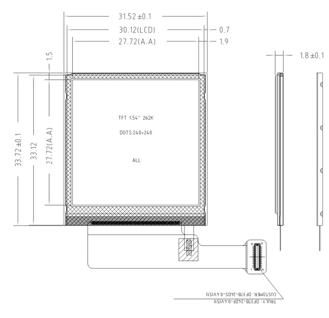 Square 1.54" Inch 240x240 IPS LCD TFT With Touch Screen OEM ODM