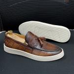 Low Heel Mens Slip On Tassel Shoes Black / Brown Men Genuine Leather Casual