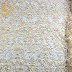 French Soft Handmade Lace Fabric Beaded Embroidery Water Soluble 80% Nylon