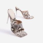 Janbal 10cm Women'S High Heel Slippers Faux Snake Print Open Toe