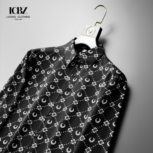Cotton Printed Letter Custom Long Sleeve Men's Shirts for Fashionable Leisure Spring