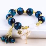 Handmade Gemstone Beaded Bracelet Natural Blue Tiger's Eye Stone Bracelet