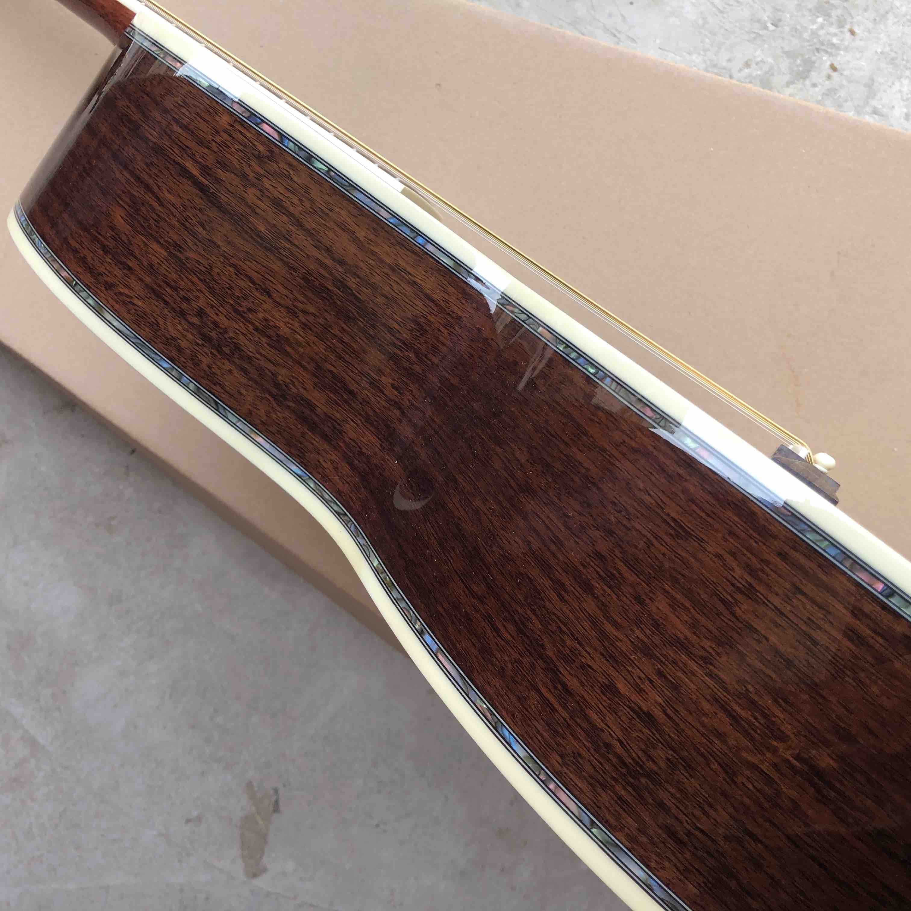 OEM custom acoustic guitar OOO body shape Guitar solid Cedar top real abalone binding and ebony fingerboard