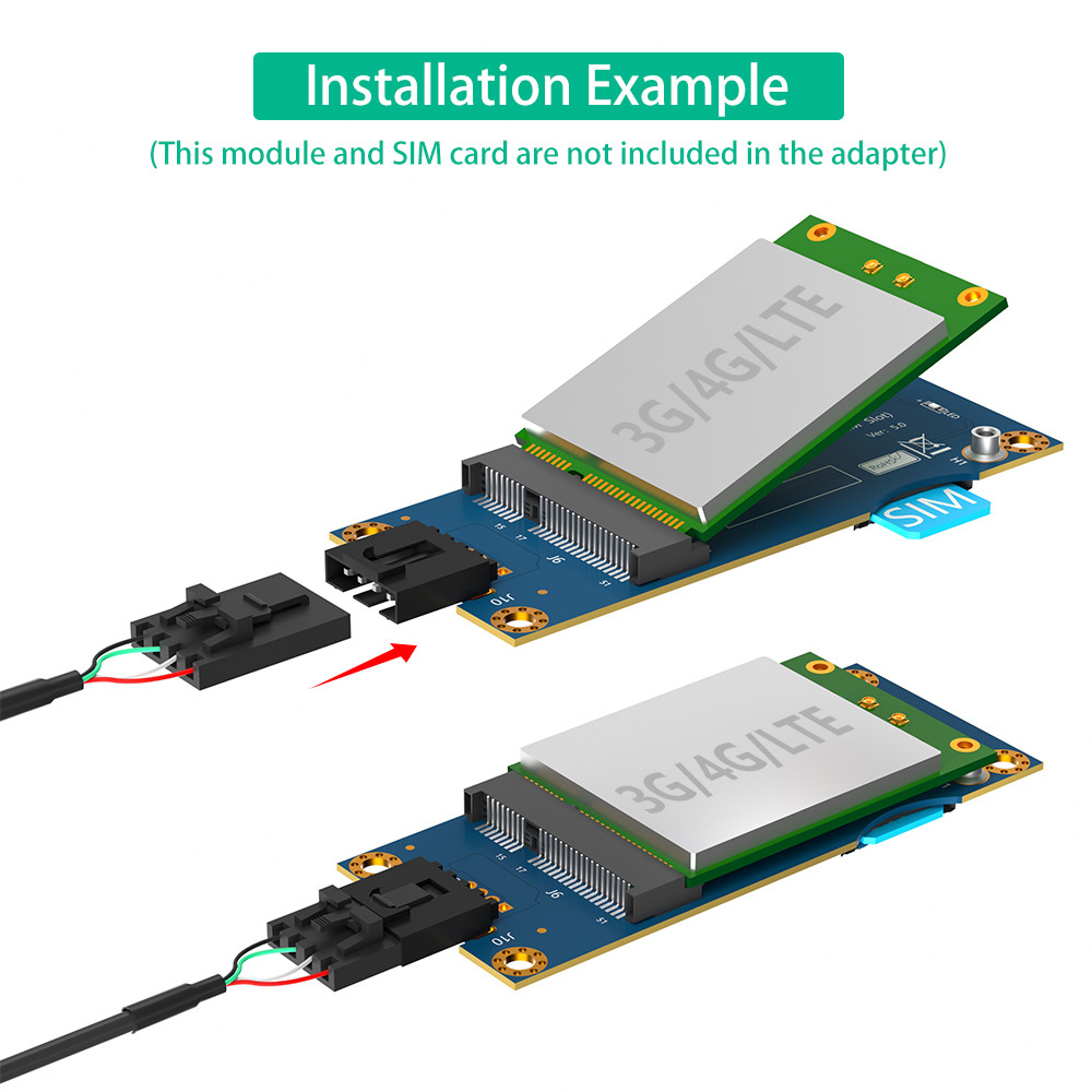 USB 2.0 9PIN Header to Mini PCI-E PCIe 52PIN Wireless Module Adapter with SIM Card Slot Ver 5.0 for GSM WWAN 3G 4G LTE