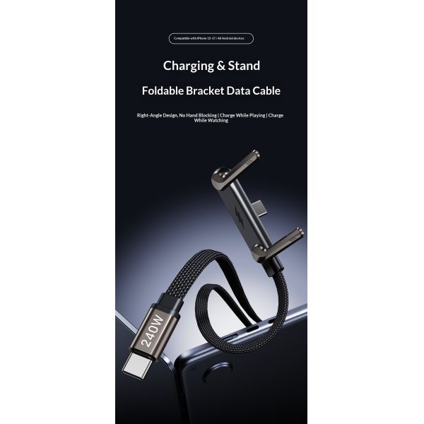 240W Mobile Phone Holder Bracket Data Cable with Pure Copper Super Fast Charging Data Transfer for Type-C